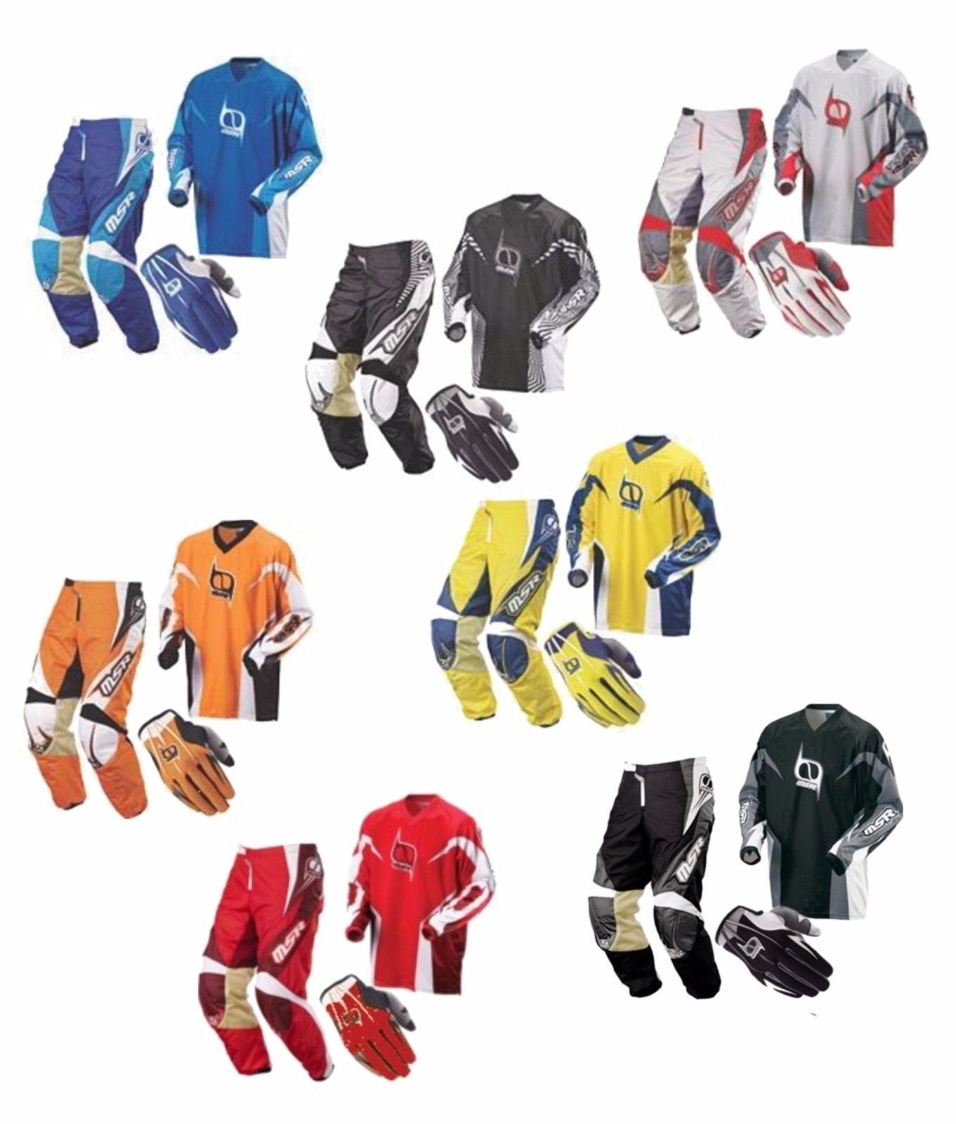 MSR 3 piece sets BMX motorbike MX pants jersey gloves Size 28 30 32 34 36 38