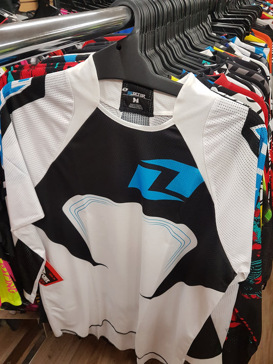 Adult Offroad Jersey - SALE - One Industries - Size Mens Medium - Black White Blue Cyan