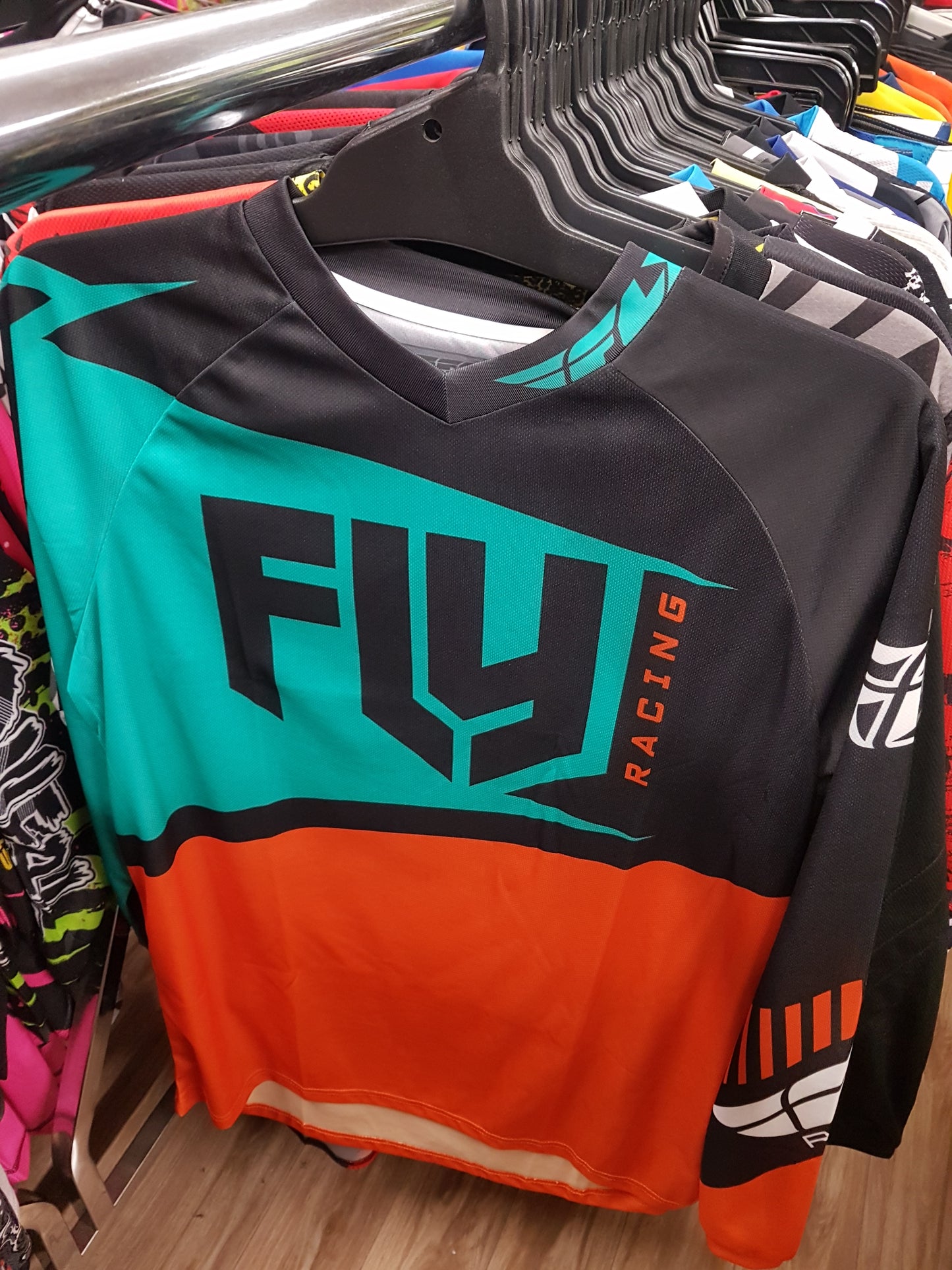 FLY RACING Adult Offroad Jersey - SALE - Size Mens Medium - Orange Teal black