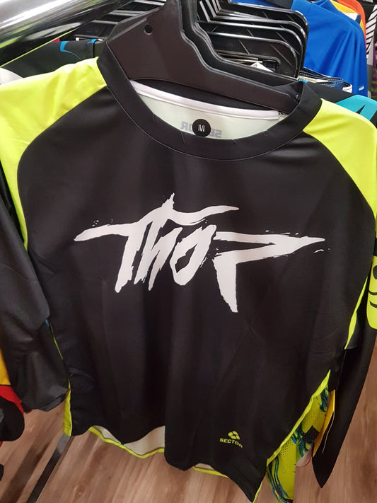 THOR RACING Adult Offroad Jersey - SALE - Size Mens Medium - Black Hi Vis Yellow Fluro