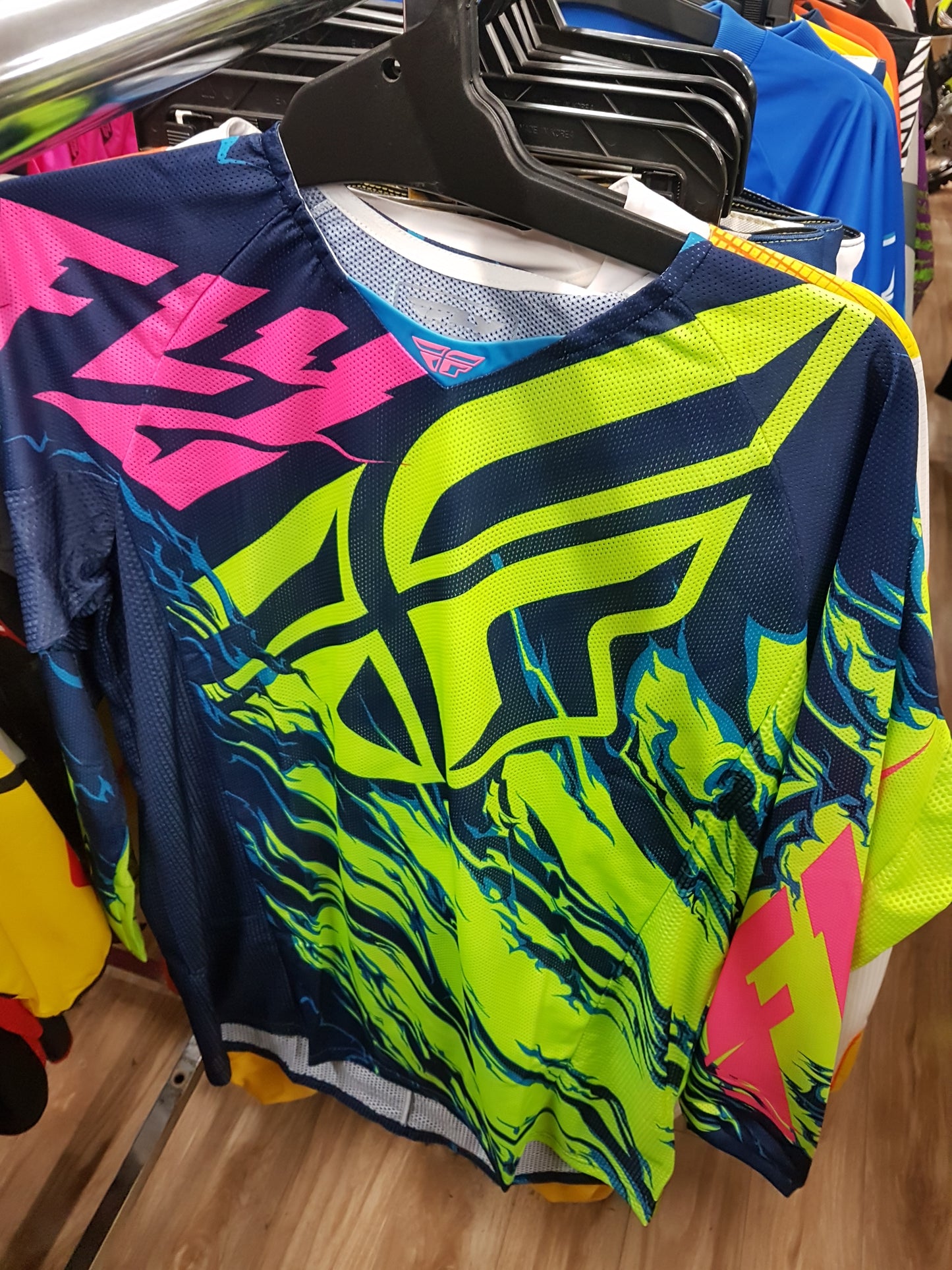 FLY RACING Adult Offroad Jersey - SALE - Size Mens Medium - Blue Pink Hi Vis Fluro Yellow