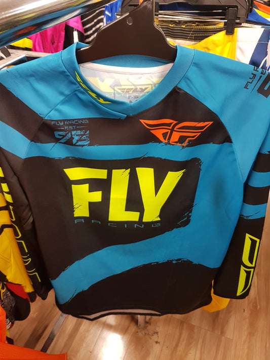 FLY RACING Adult Offroad Jersey - SALE - Size Mens Medium - Blue Black Cyan Orange Yellow Hi Vis Fluro