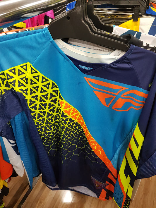 FLY RACING Adult Offroad Jersey - SALE - Size Mens Medium - Blue Hi Vis Yellow Orange Cyan