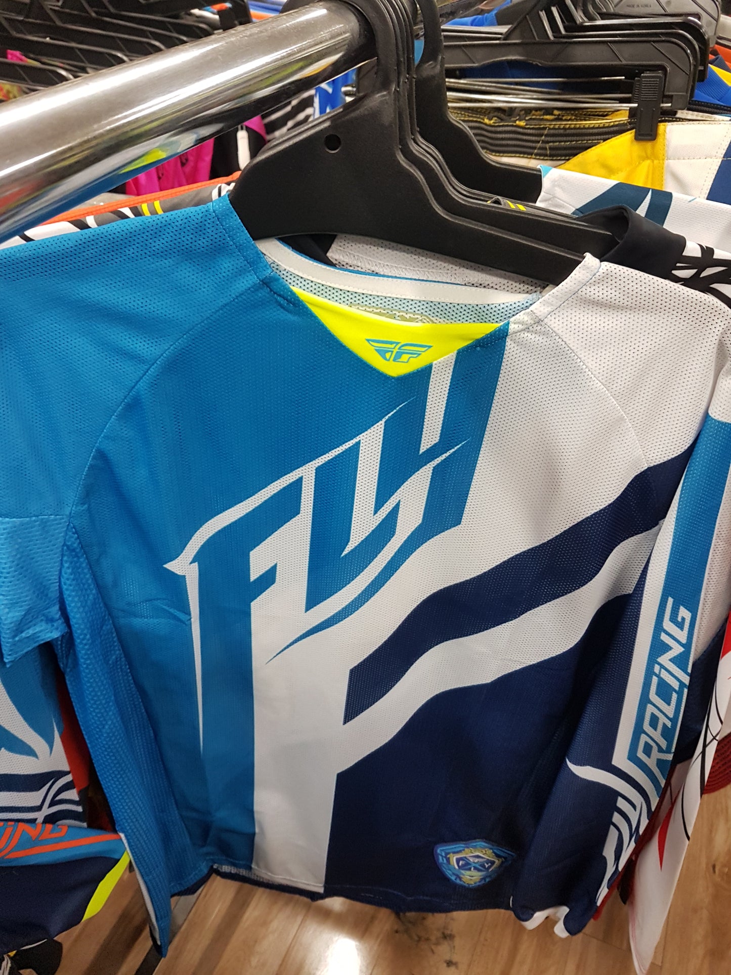 FLY RACING Adult Offroad Jersey - SALE - Size Mens Medium - Blue Cyan Hi Vis Yellow White