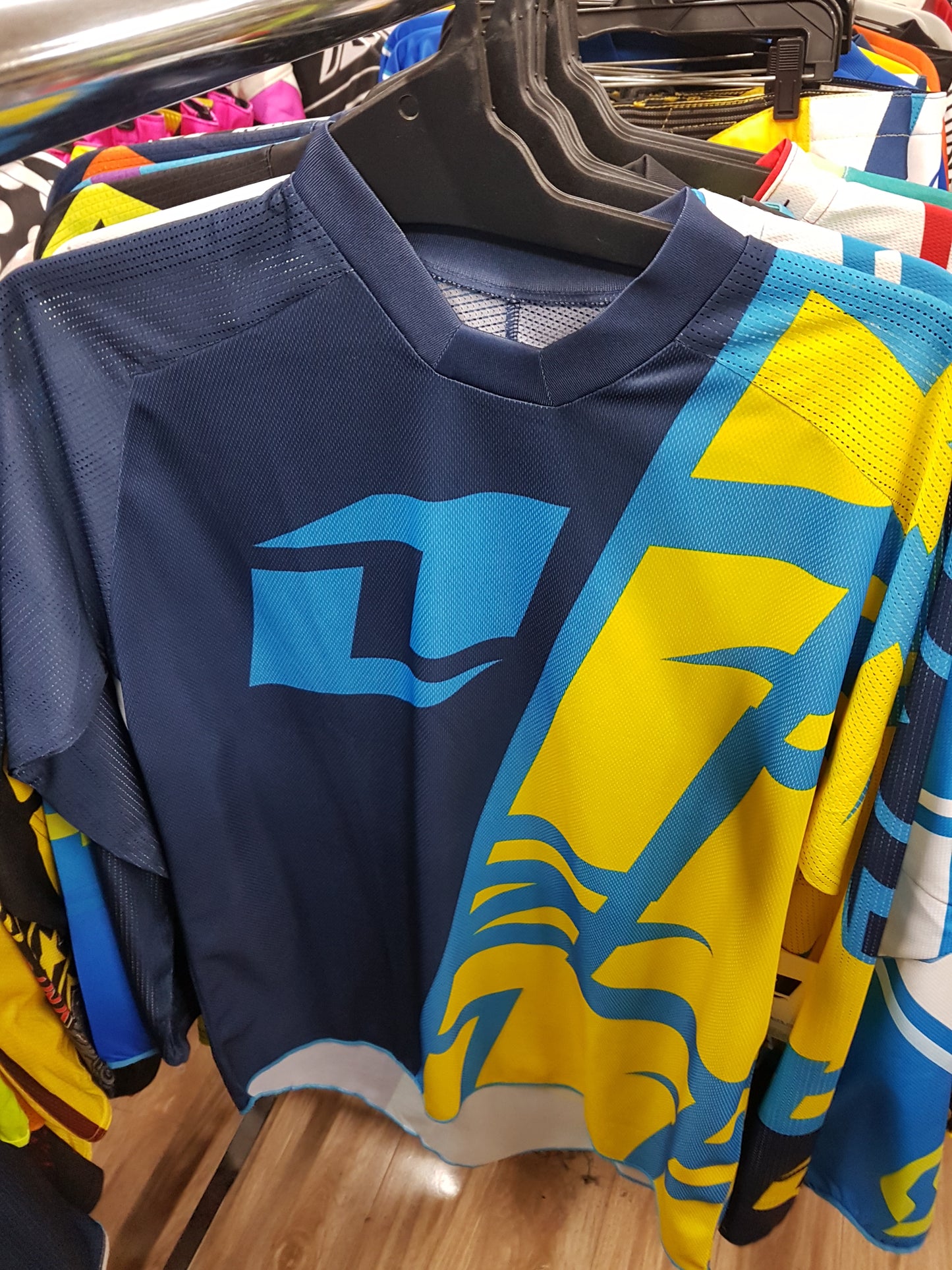 ONE INDUSTRIES RACING Adult Offroad Jersey - SALE - Size Mens Medium - Blue Cyan Yellow