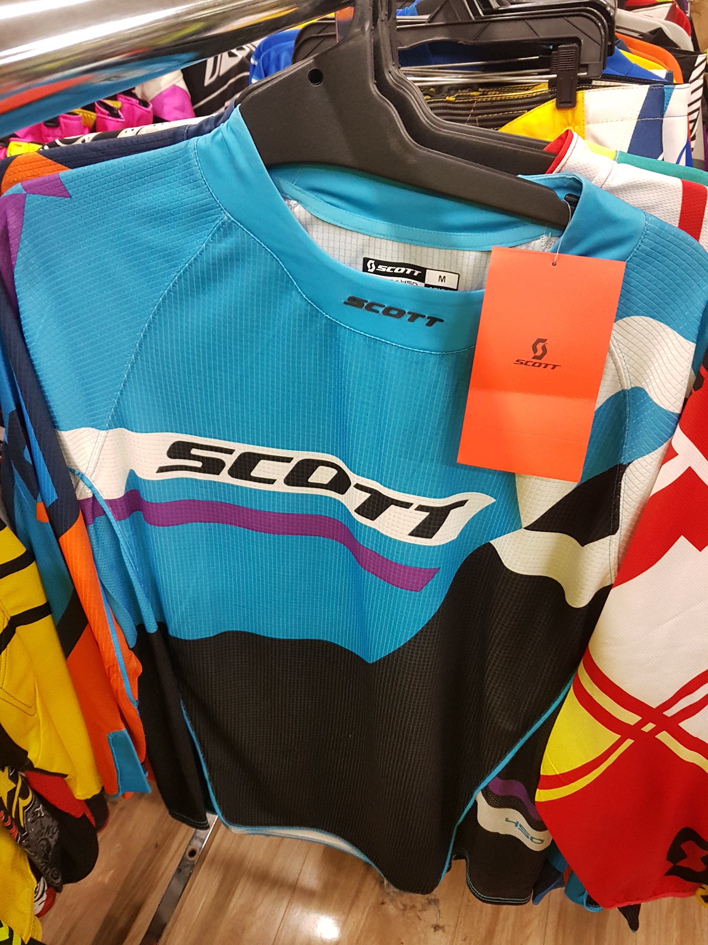 SCOTT RACING Adult Offroad Jersey - SALE - Size Mens Medium - Blue cyan white purple black