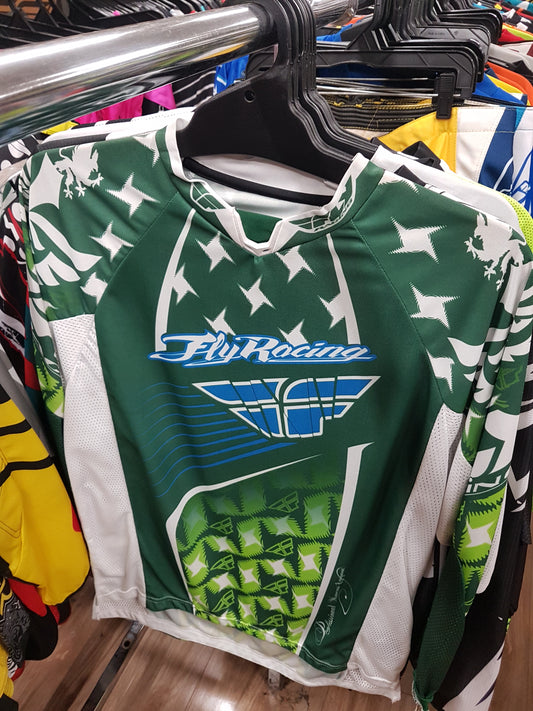 FLY RACING Adult Offroad Jersey - SALE - Size Mens Medium - Green Blue Cyan White