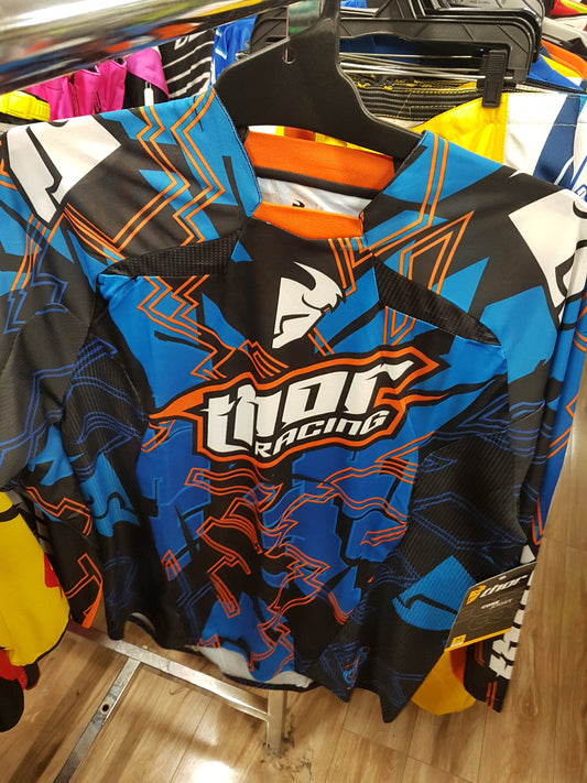 THOR RACING Adult Offroad Jersey - SALE - Size Mens Medium - Cyan Blue Orange Black White