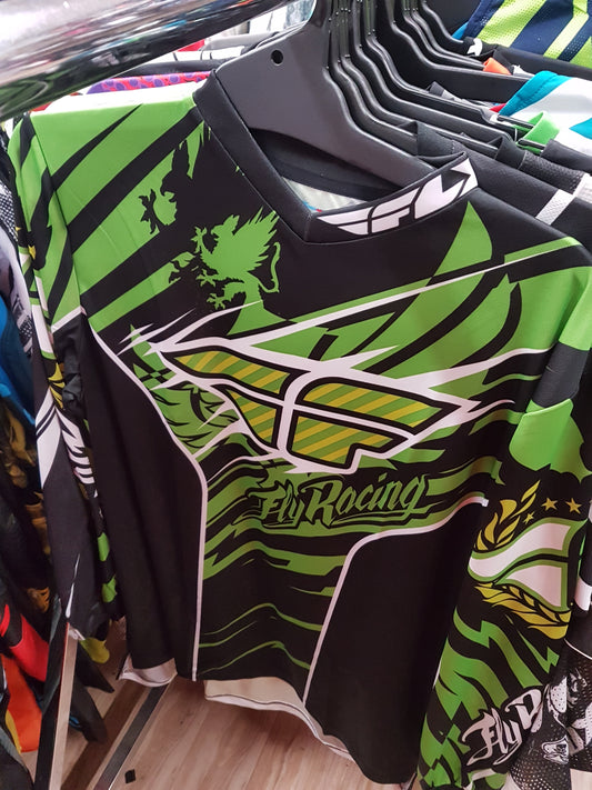 FLY RACING Adult Offroad Jersey - SALE - Size Mens Medium - Green Lime Yellow Black White