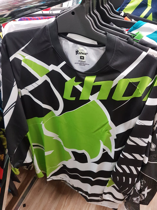 THOR RACING Adult Offroad Jersey - SALE - Size Mens Medium - Green Black White