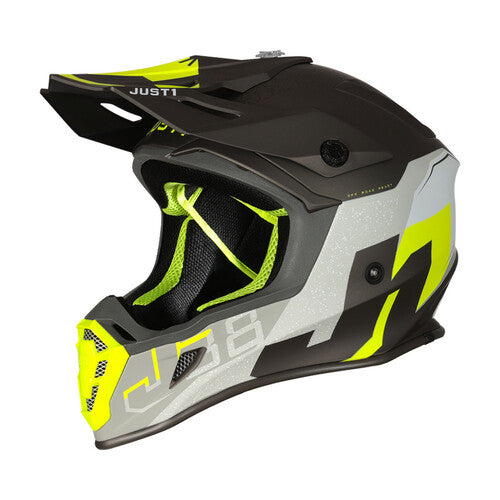 JUST 1 JUST1 adults mens womens offroad helmet - grey yellow hi vis Size LARGE 59-60cm