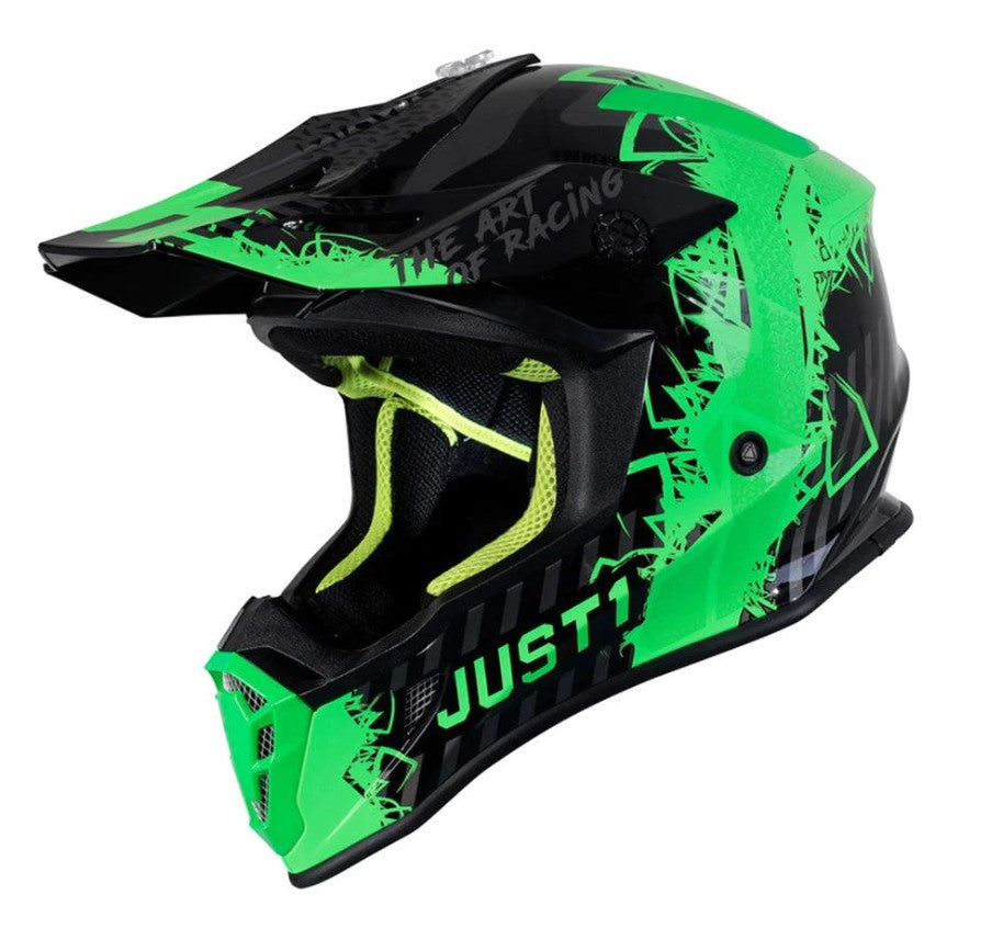 JUST 1 JUST1 adults mens womens offroad helmet - green fluro hi vis Size LARGE 59-60cm