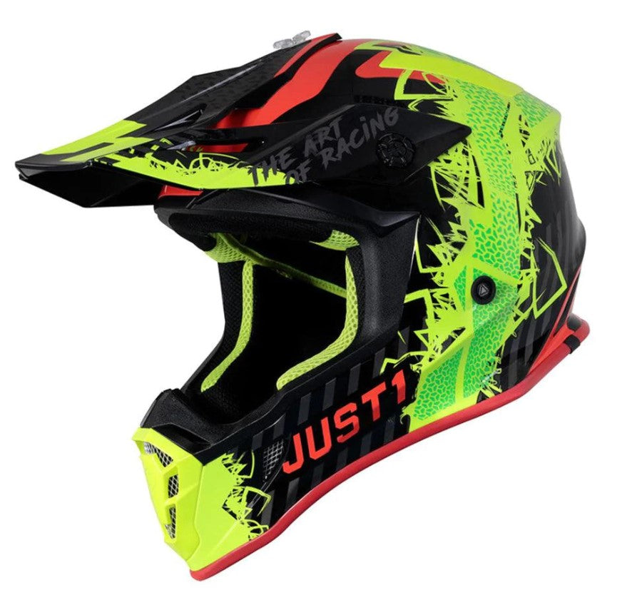 JUST 1 JUST1 adults mens womens offroad helmet - red yellow vis Size MEDIUM 57-58cm