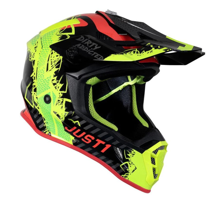 JUST 1 JUST1 adults mens womens offroad helmet - red yellow vis Size MEDIUM 57-58cm