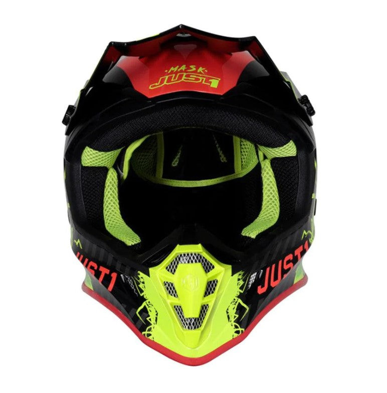 JUST 1 JUST1 adults mens womens offroad helmet - red yellow vis Size LARGE 59-60cm