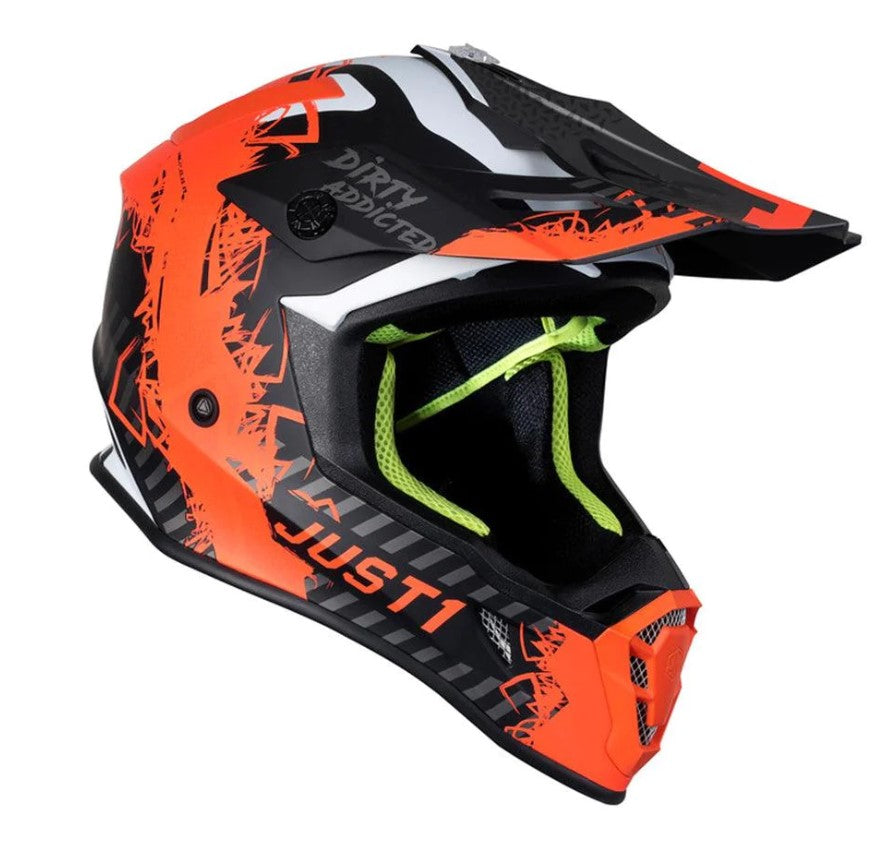 JUST 1 JUST1 adults mens womens offroad helmet - orange fluro hi vis Size LARGE 59-60cm