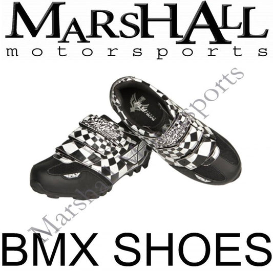 FLY RACING BMX Clip In On Shoes Boots Mens Adults SALE - Checkered Black White - Size US 8