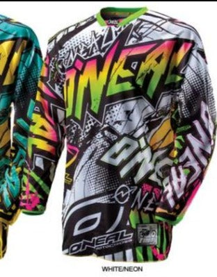 ONEAL RACING Adult Offroad Jersey - SALE - Size Mens Medium - White Black Fluro multi pink yellow green