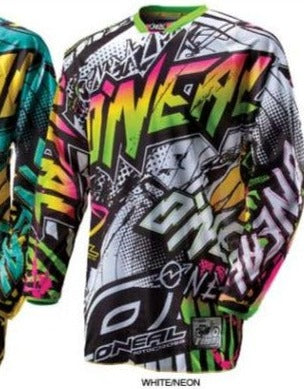 ONEAL RACING Adult Offroad Jersey - SALE - Size Mens Large - White Black Fluro multi pink yellow green