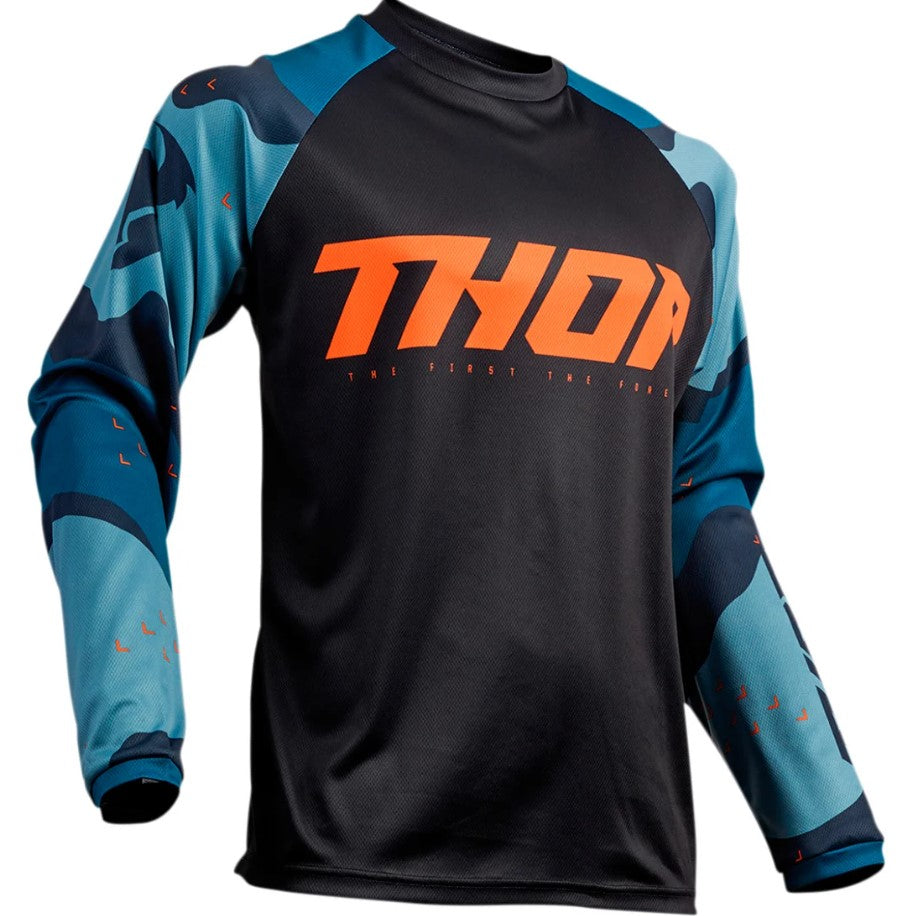 THOR RACING Adult Offroad Jersey - SALE - Size Mens Large - Blue red burnt orange black camo